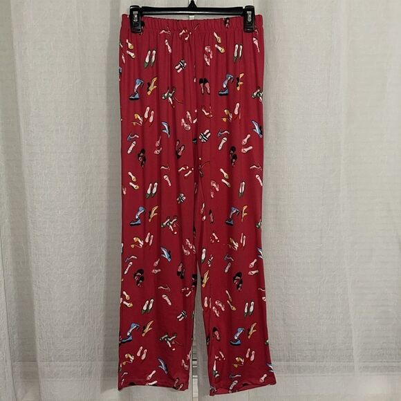 kate spade S Red Multi Stiletto Shoe Print Notch Collar Long Sleeve Pajama Set - Picture 12 of 16